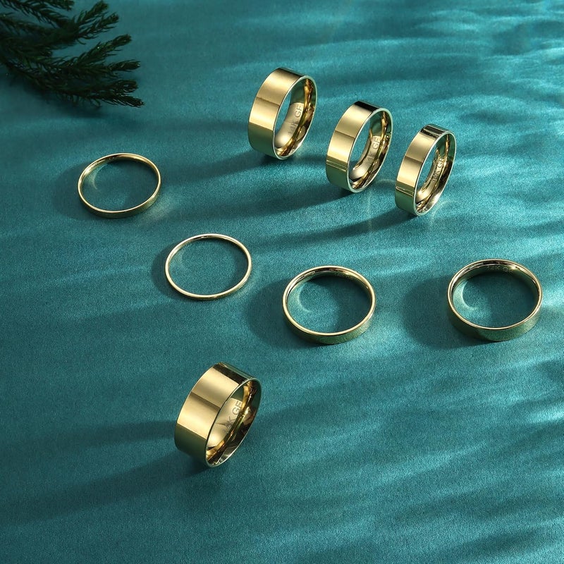 Adramata 1-8mm 14K Gold Plated Rings Stacking Rings for Women Stackable Rings Thin Band Rings Plain Pinky Thumb Finger Rings Trendy Mid Statement Rings Comfort Knuckle Rings Set - Image 5